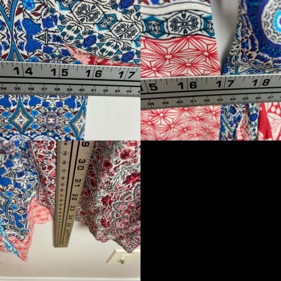 Sanctuary Bohemian Patchwork Print Blue Pink Long Sleeve Shift Dress Festival XS - Picture 11 of 13